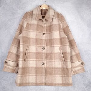 Uniqlo Peacoat Womens Small Beige Plaid Check Brushed Wool Blend Button Up